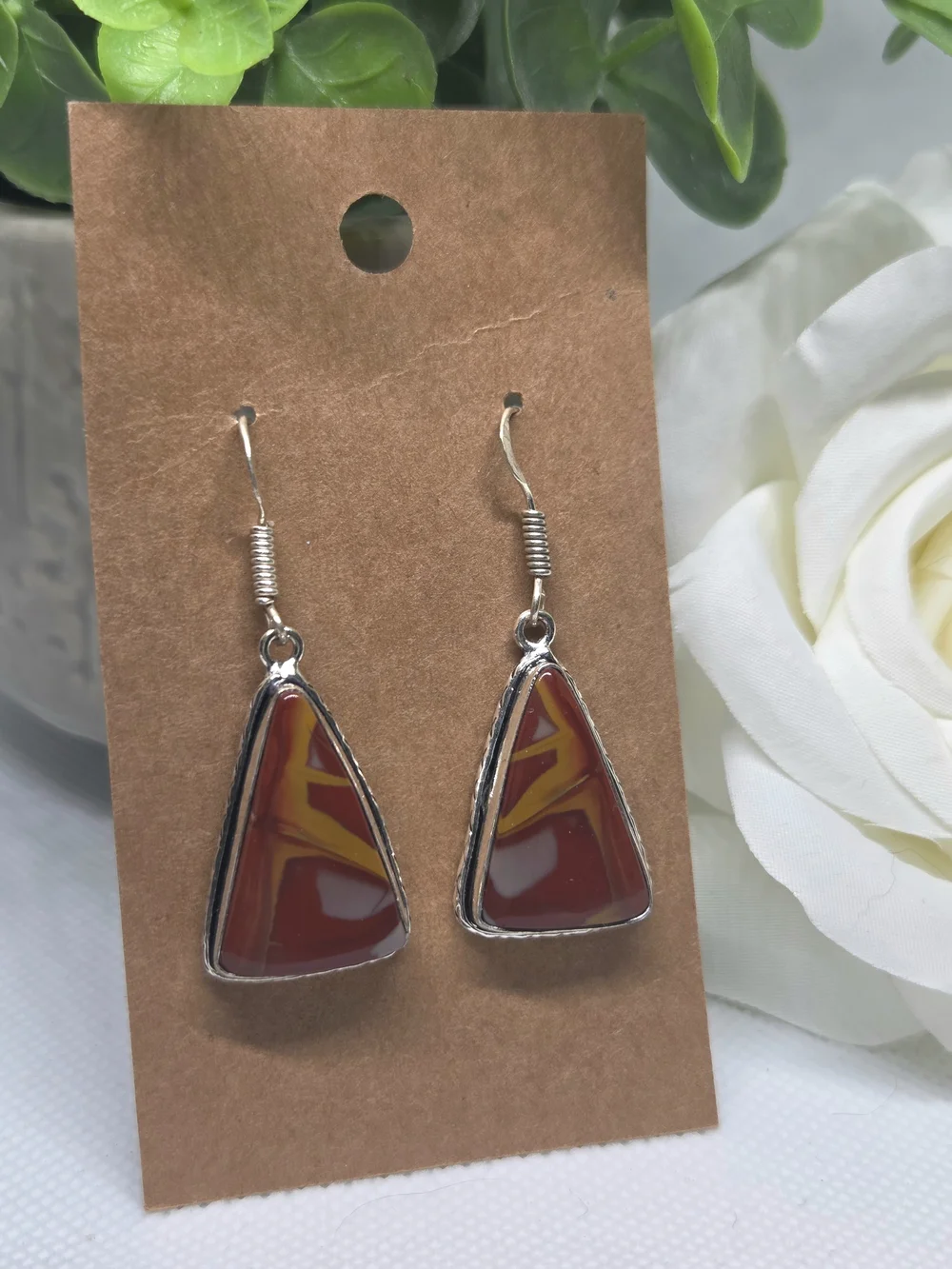 Silver-Tone Red & Yellow Triangle Drop Earrings